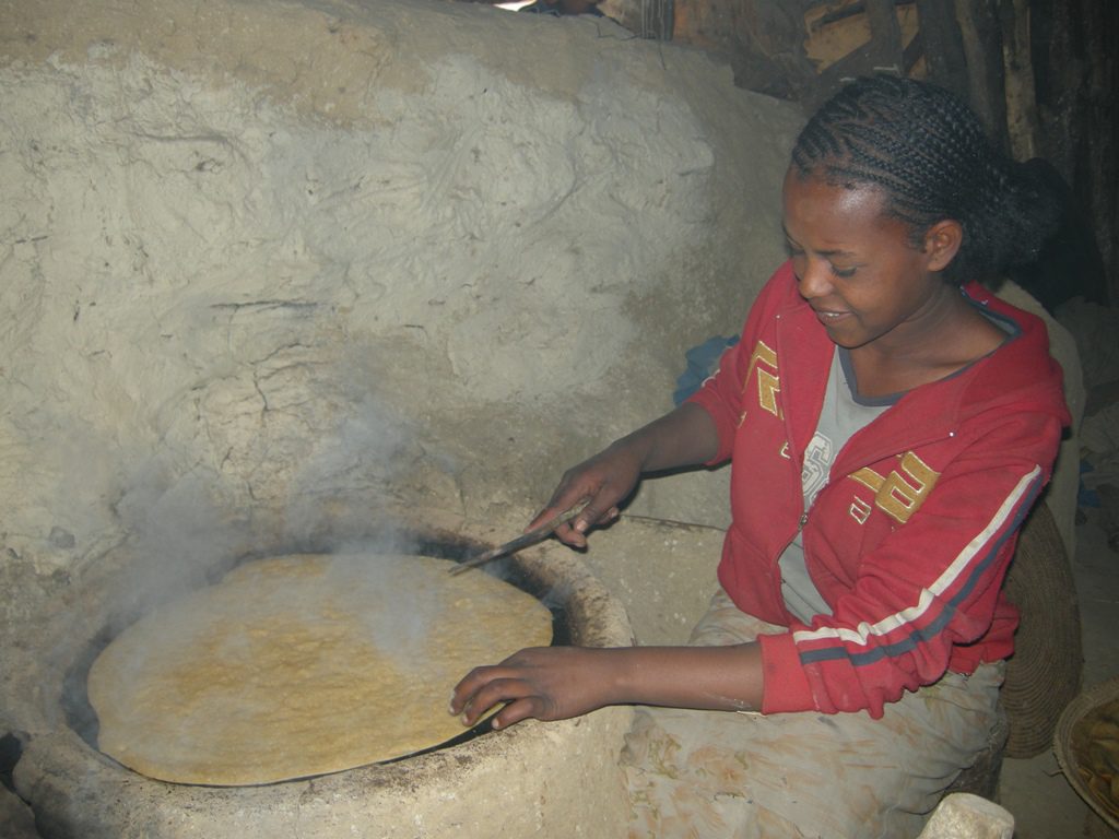 Making injera in Ethiopia