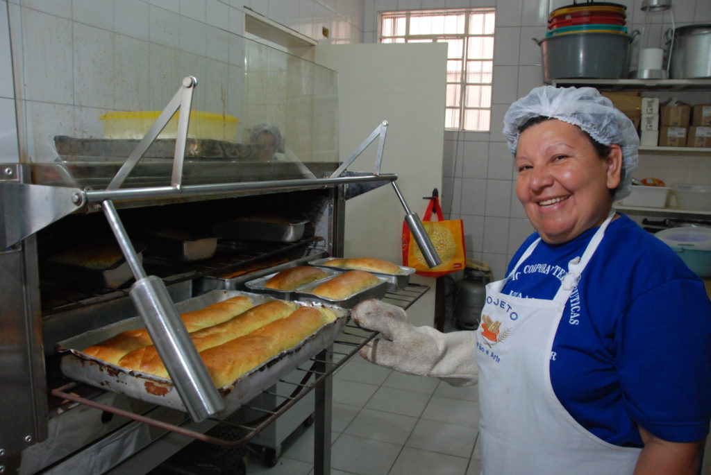 Teresinha making herb bread in Brazil