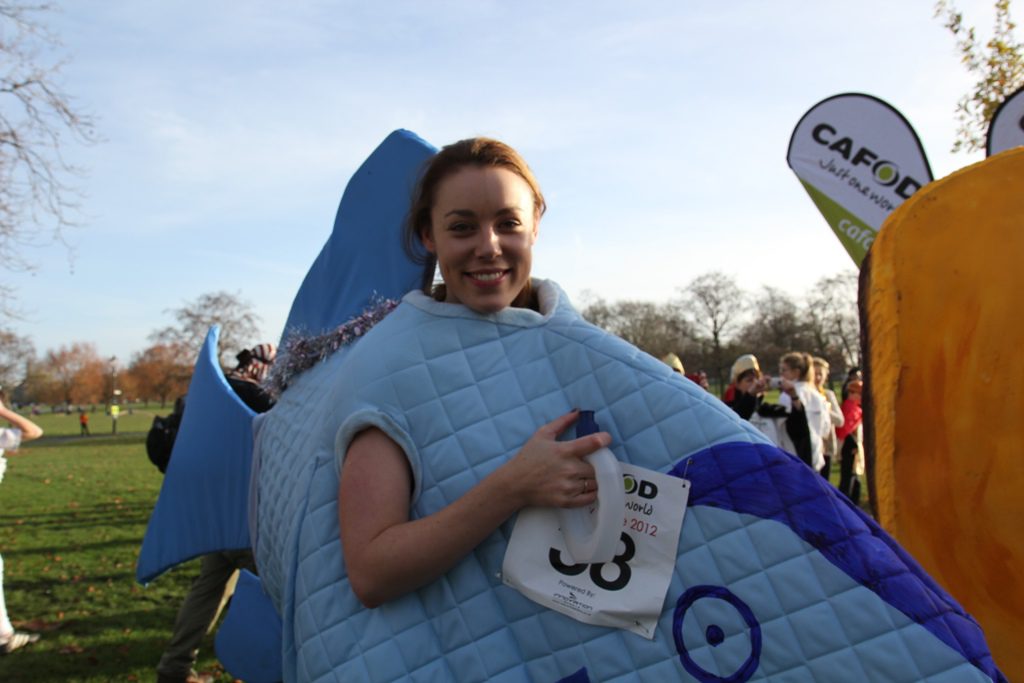 Claudia Elliot dressed as a fish at the CAFOD Nativity Run