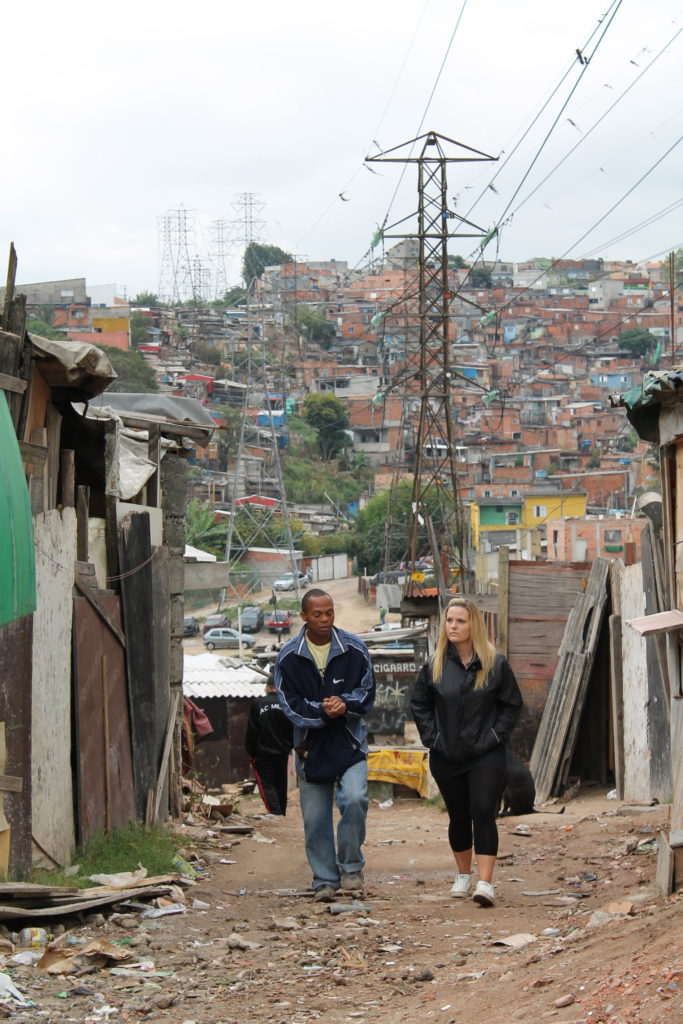 Jo Joyner in Eletropaulo, Sao Paulo, Brazil, with CAFOD