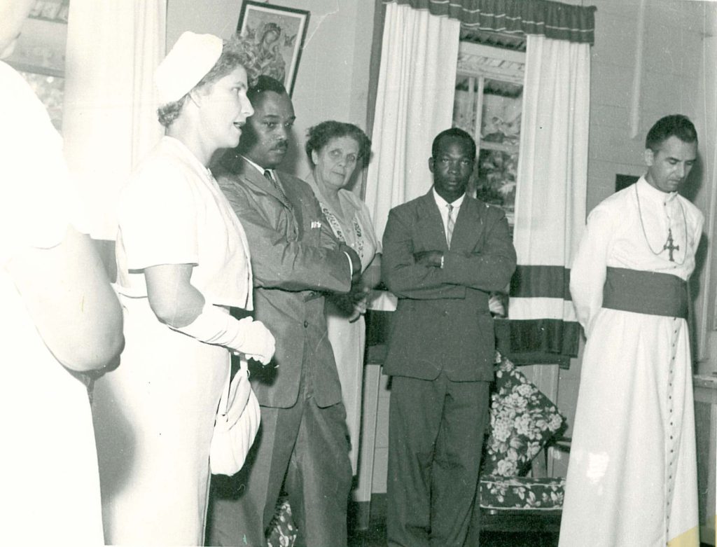 Opening of Infant Jesus - left to right - Mrs Lovelace, wife of Administrator; Chief Minister; Social Welfare Officer; Minister of Social Services; Bp Boghaert