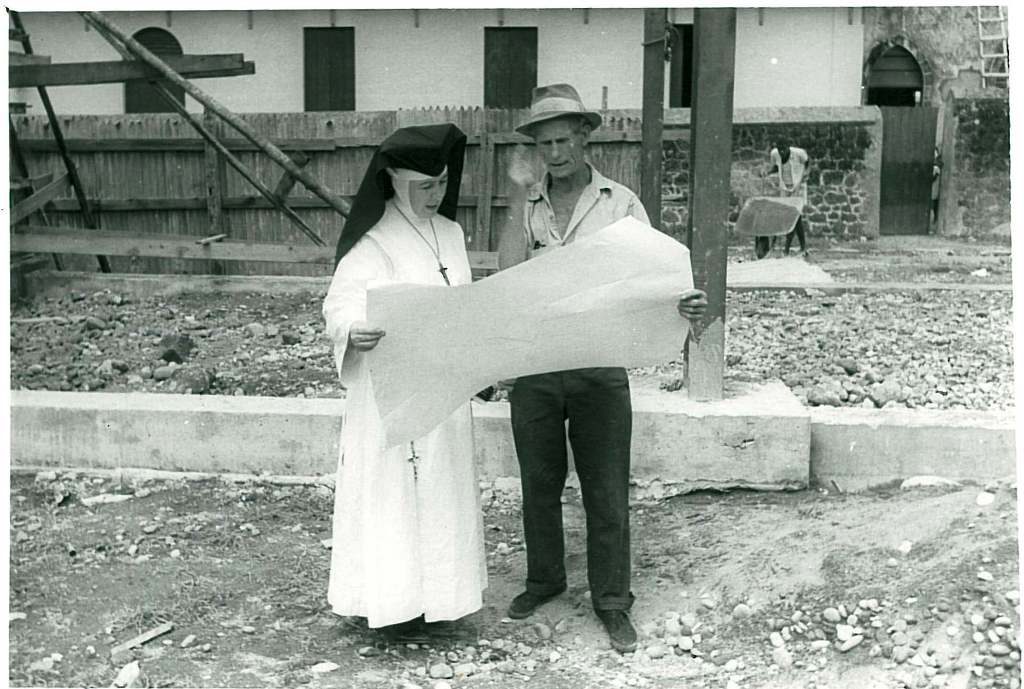 Sister Alicia and foreman on the new hospital building site, Dominica - CAFOD