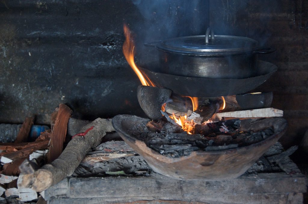 cooking pot on a fire