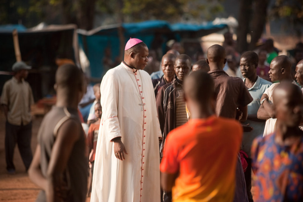 Archbishop Dieudonne Nzapalainga of Bangui visits IDPs in the Central African Republic (Photograph: Caritas Internationalis/Matthieu Alexandre)