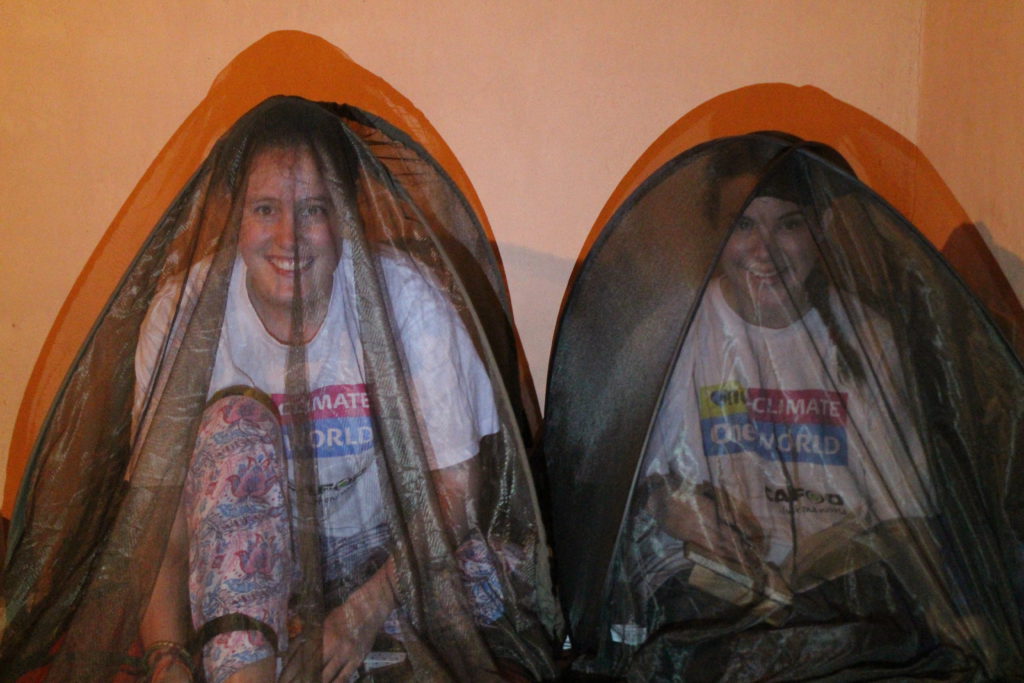 Step and Kate in their mosquito nets