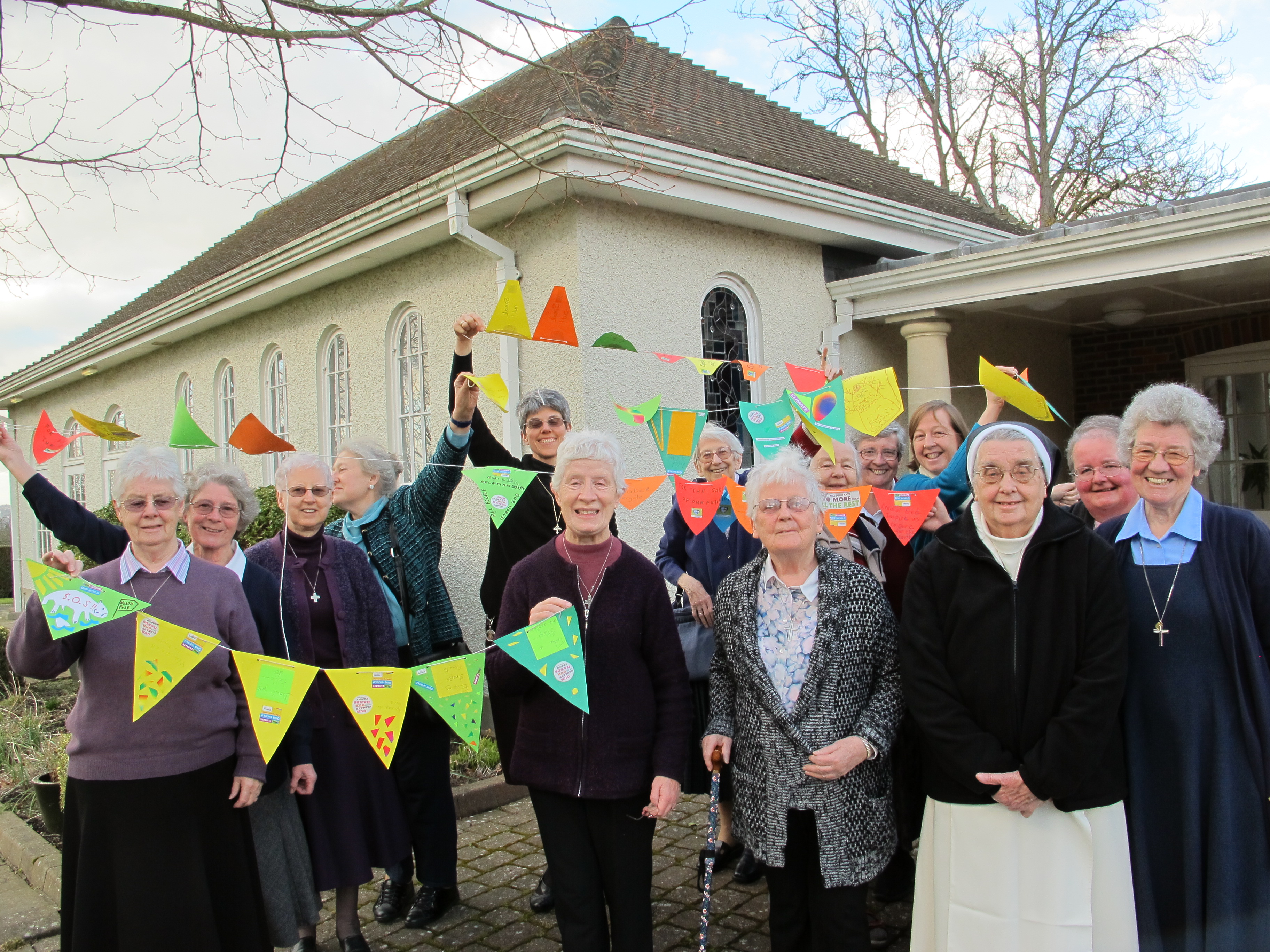 Nuns make bunting for CAFOD climate campaign