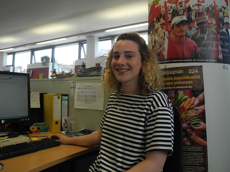 Orla volunteering in CAFOD's Romero House office