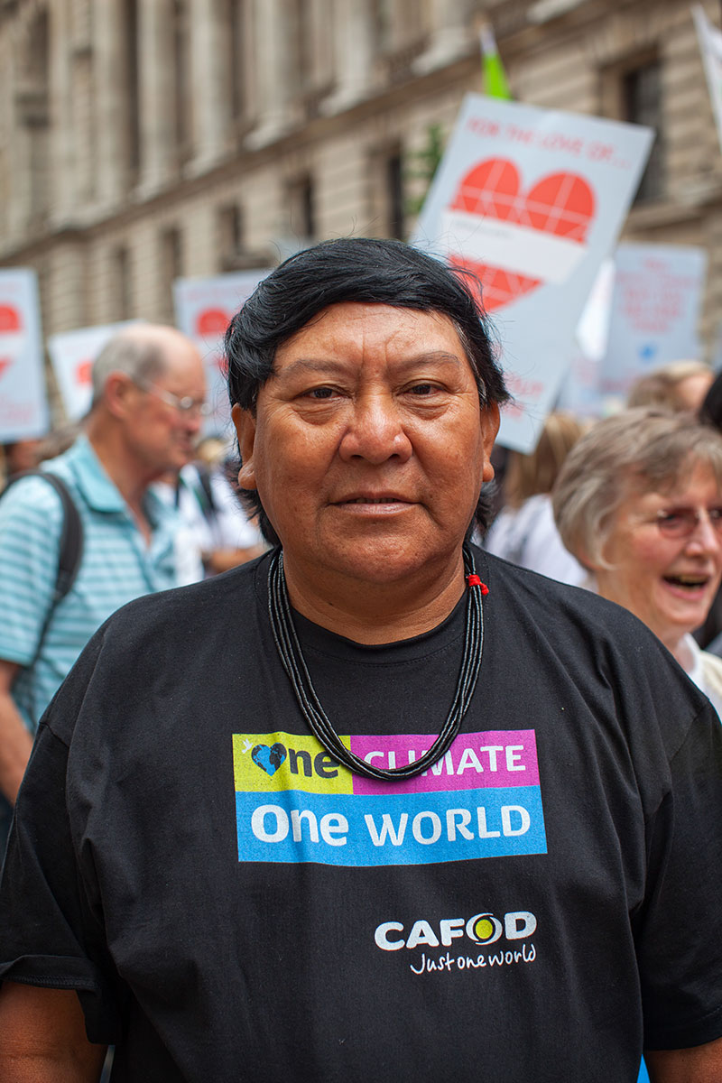 Davi marching with CAFOD supporters at the Climate Coalition march in September