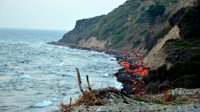 Abandoned life-jackets on a beach on Lesbos