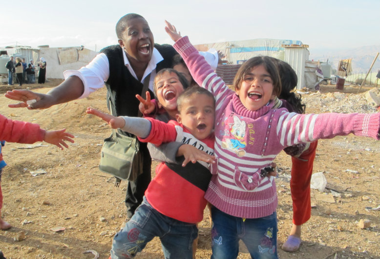 Nana with young refugee children