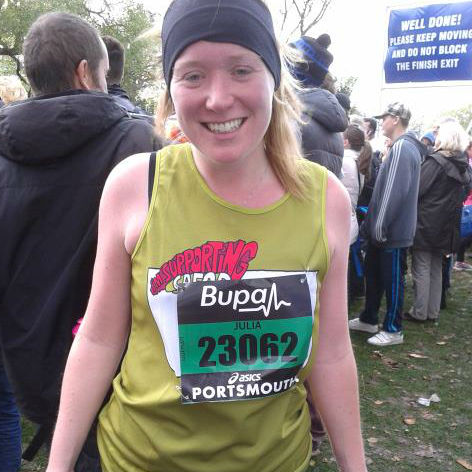 Julia from CAFOD's Youth Team finishing the Great South Run.