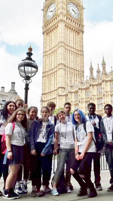 Flavia, with CAFOD young leaders, at to Parliament to lobby MPs on climate issues.