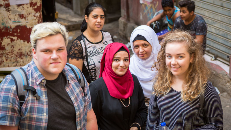 Leah travelled to Lebanon with CAFOD and volunteer Ryan (left)