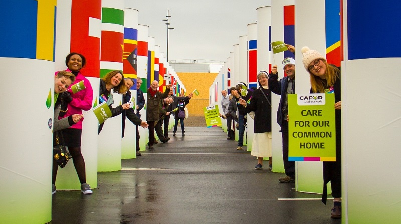 CAFOD campaigners outside Paris climate conference in December 2015