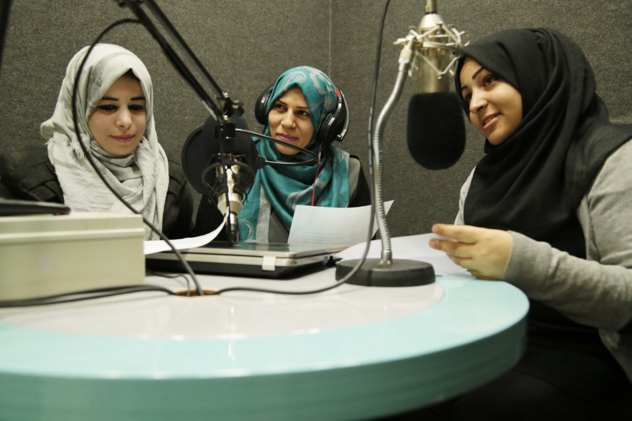 Young women working at the radio station in Khan Younis