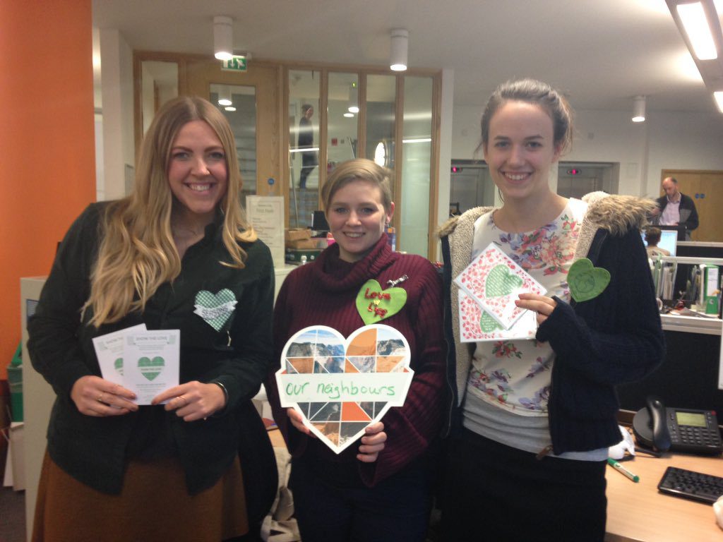 CAFOD's Sarah Croft wearing her green heart badge to show support for action on climate change