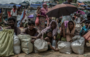 A group of new Rohingya arrivals wait for shelter and food in Balukhali refugee camp, Bangladesh. 