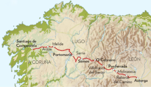 Map of the Camino de Santiago - a Catholic pilgrimage in Spain 