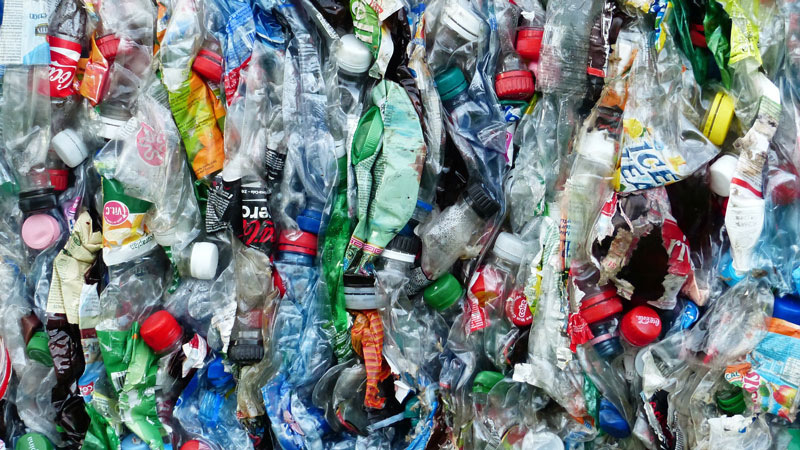 Hundreds of crushed plastic bottles