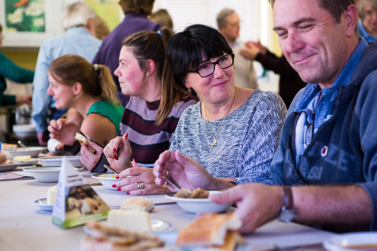 CAFOD supporters enoying a soup lunch for Family Fast Day.