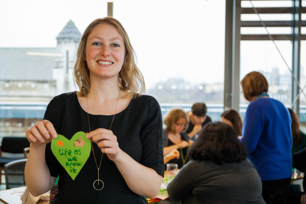 CAFOD staff with green hearts for Show The Love.