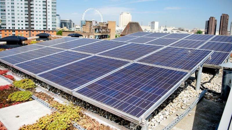 Solar panels on top of the CAFOD office building