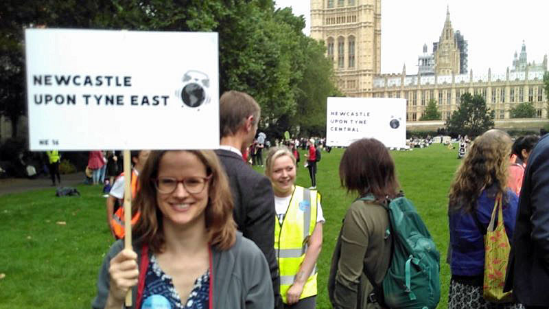 Climate campaigner from Newcastle-upon-Tyne waits to meet her MP at the mass lobby