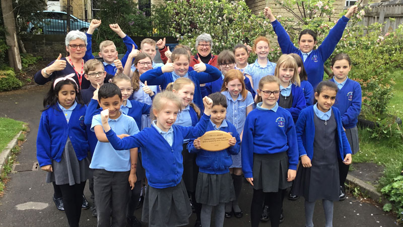 Pupils at Saint Joseph’s in Todmorden with their LiveSimply award.