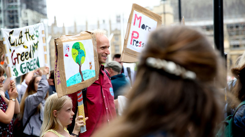 Placards held during a climate march in London