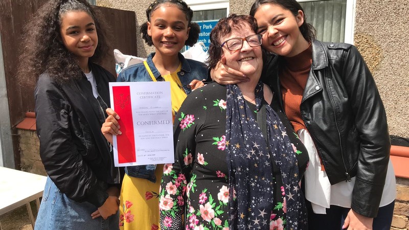 Leila (far right) with her nan and sisters.