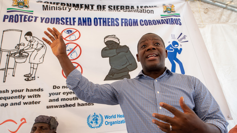 Kayode addresses attendees of a COVID-19 awareness training for religious leaders at CAFOD's office in Freetown