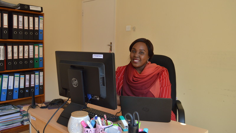 A woman working at a computer