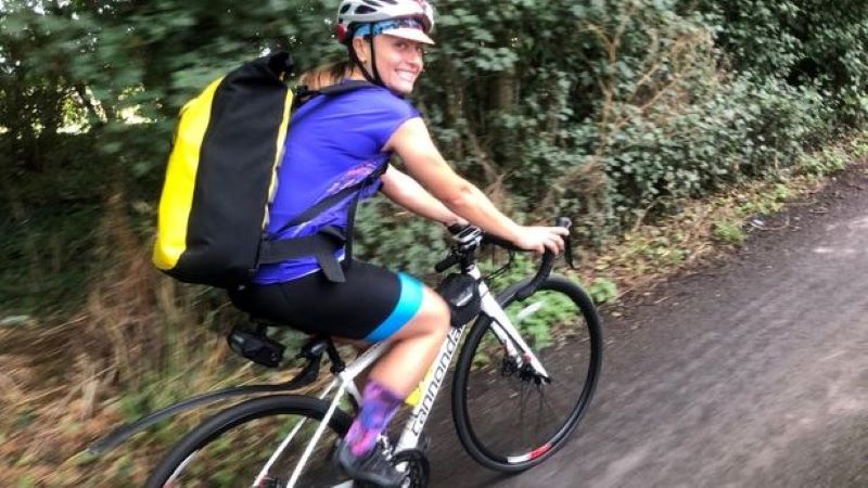 Mieke riding her bike